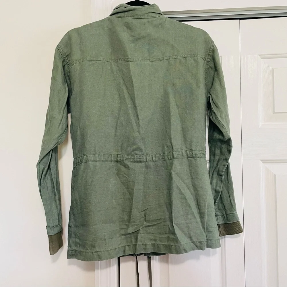 Michael Stars Military Anorak Green Linen Jacket‎ Zipper Tie Waist Size Small